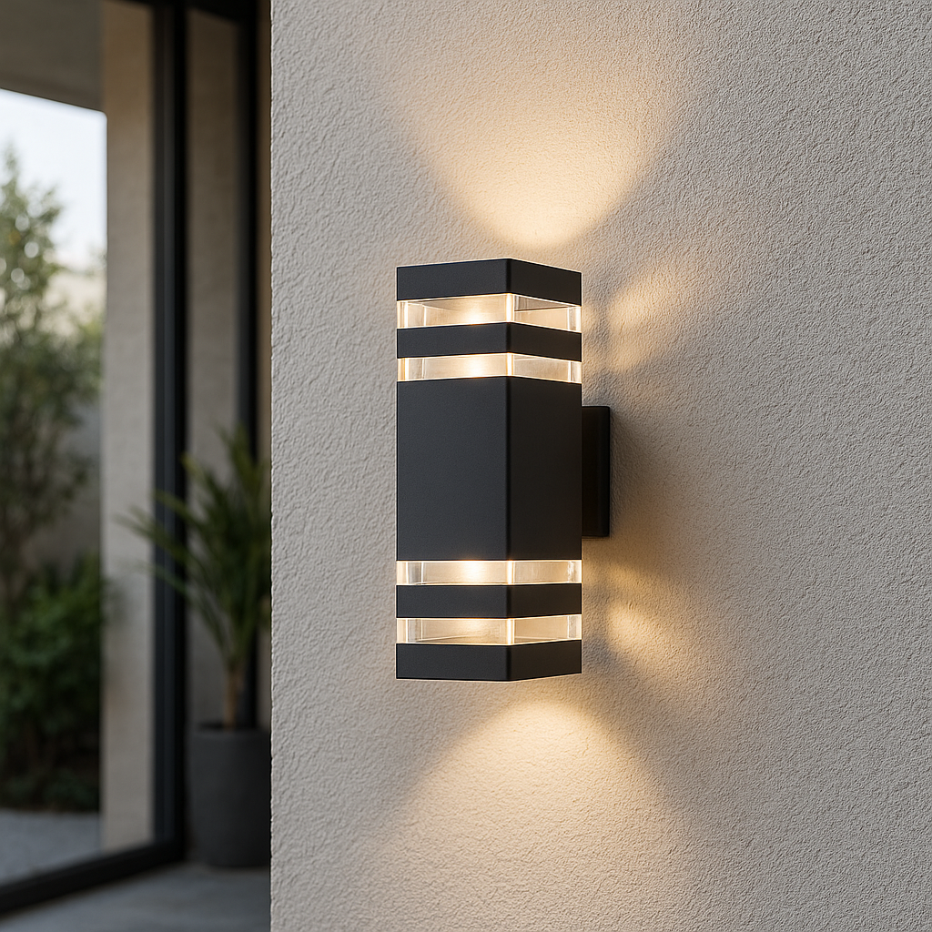 Lámpara de pared exterior moderna de doble cabezal para uso exterior - Iluminación hacia arriba y hacia abajo
