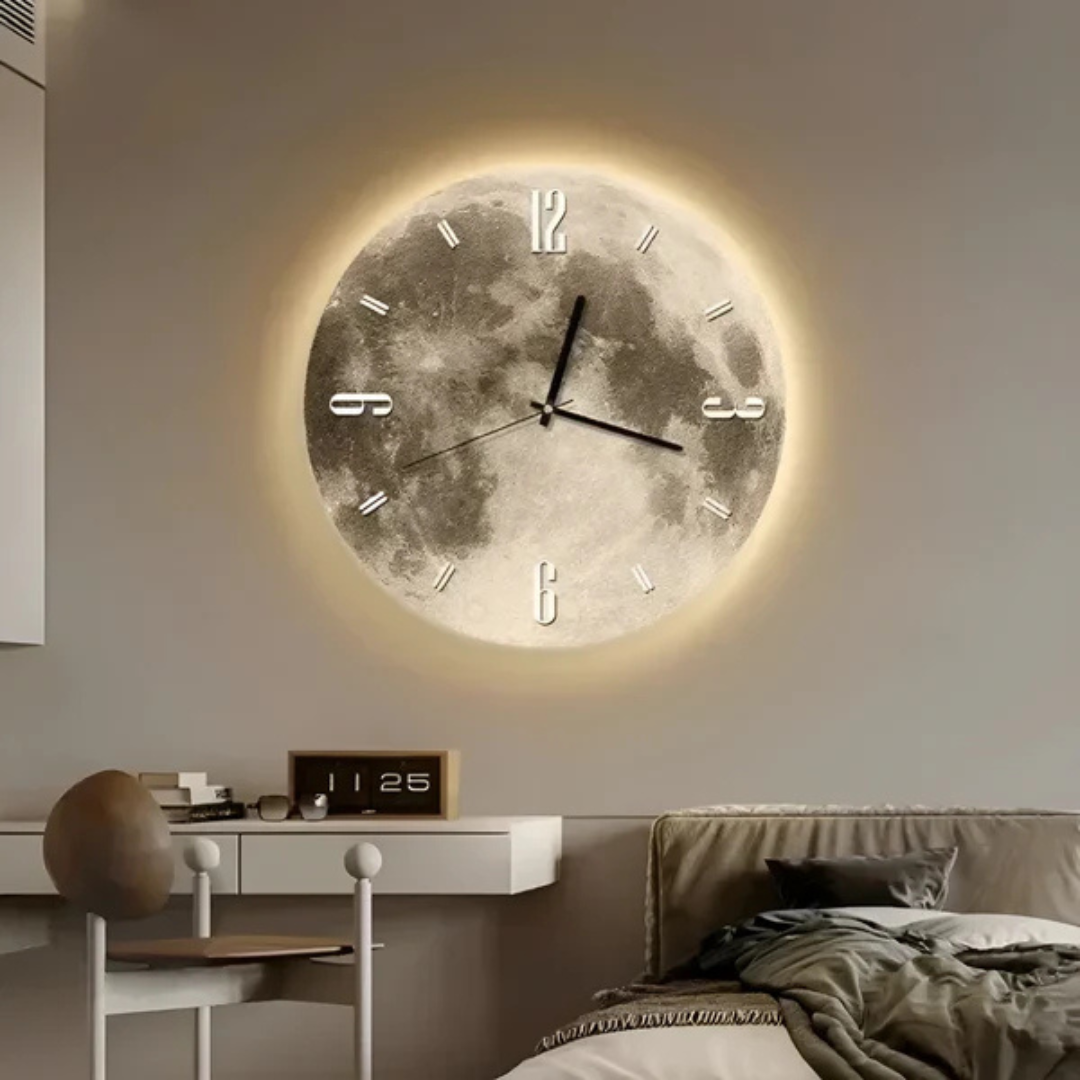 Large Wooden Analog Clock for Stylish  Modern Moon Wall Clock