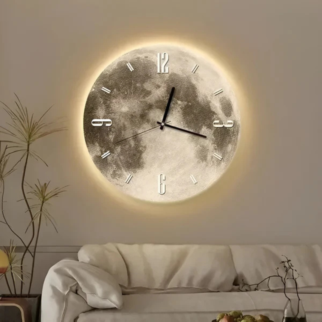 Large Wooden Analog Clock for Stylish  Modern Moon Wall Clock