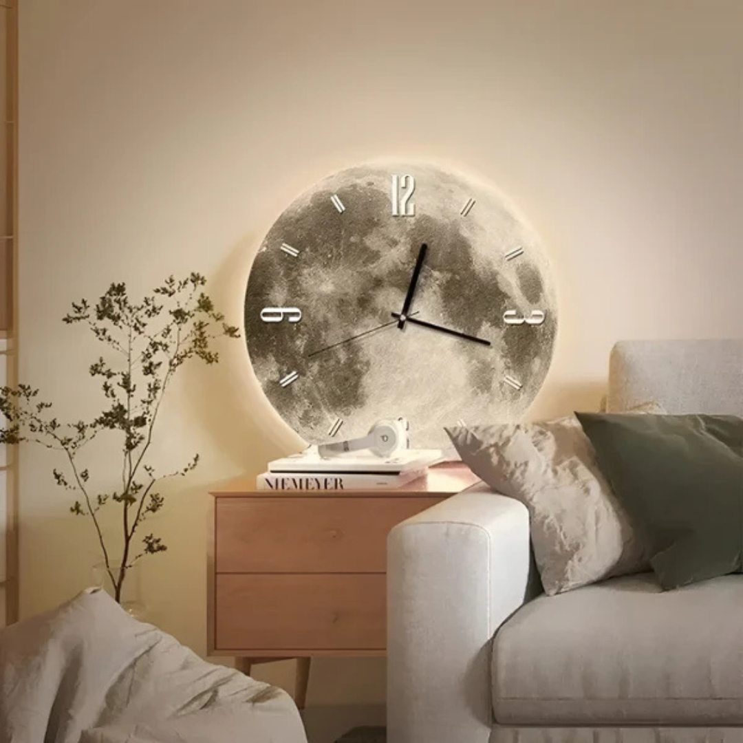 Large Wooden Analog Clock for Stylish  Modern Moon Wall Clock