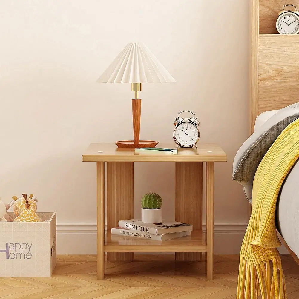 Mesita de noche moderna de madera maciza con doble estante