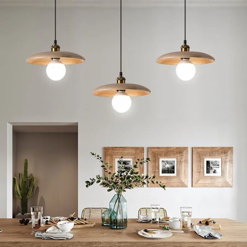Lámpara colgante LED de madera minimalista nórdica