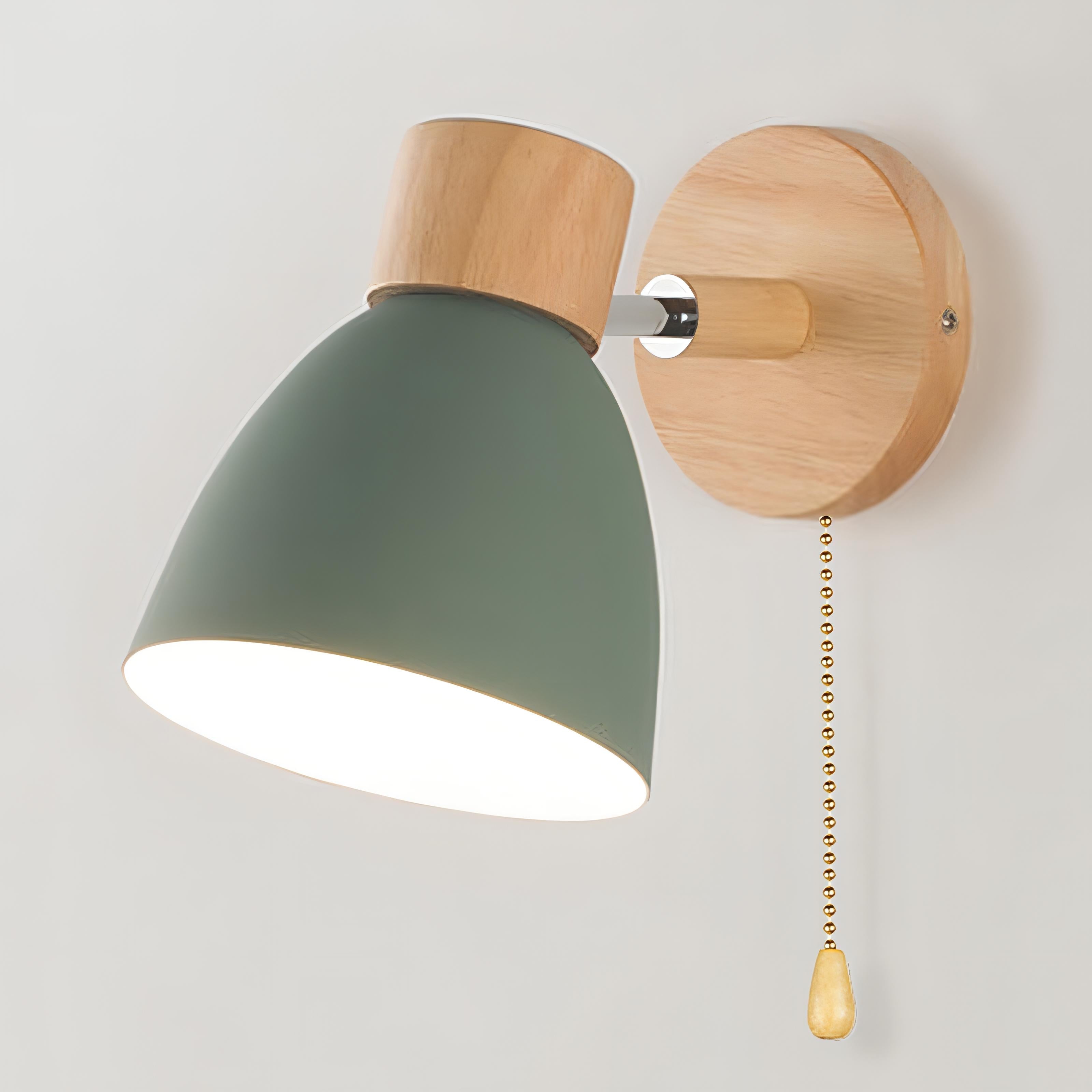 Nordic Modern Wooden Wall Light Sconce with Pull Switch