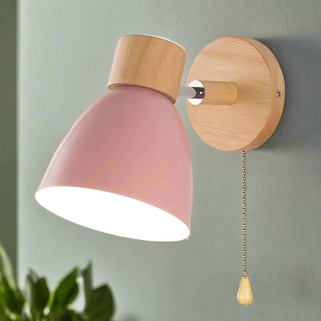 Nordic Modern Wooden Wall Light Sconce with Pull Switch