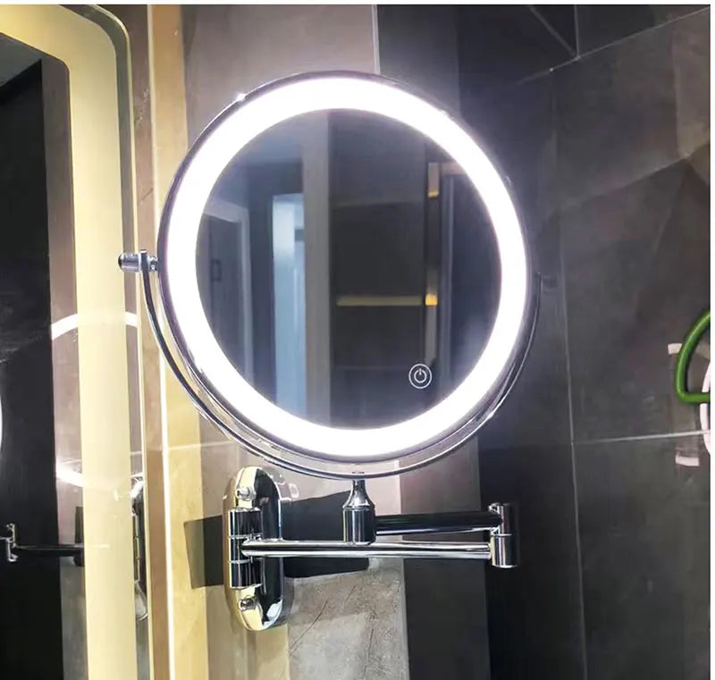 Rechargeable LED Makeup Mirror with Adjustable Magnification and Touch Control Light – Black Stainless Steel Vanity Mirror 1