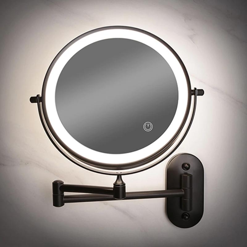 Rechargeable LED Makeup Mirror with Adjustable Magnification and Touch Control Light – Black Stainless Steel Vanity Mirror 2