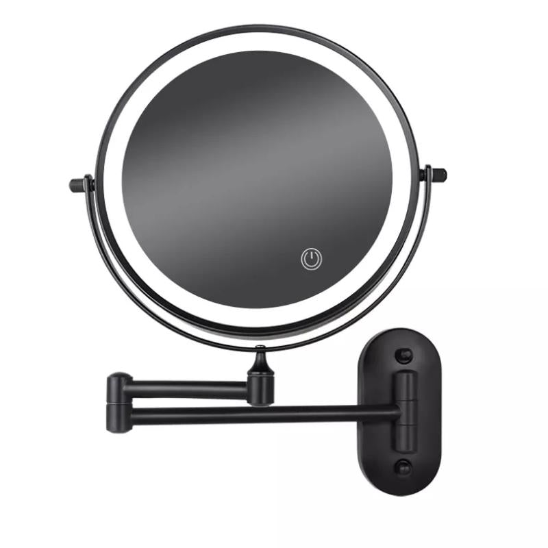 Rechargeable LED Makeup Mirror with Adjustable Magnification and Touch Control Light – Black Stainless Steel Vanity Mirror 4