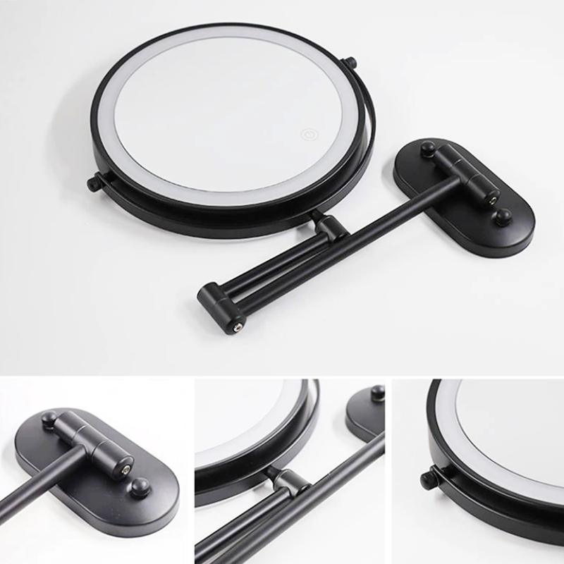 Rechargeable LED Makeup Mirror with Adjustable Magnification and Touch Control Light – Black Stainless Steel Vanity Mirror 6