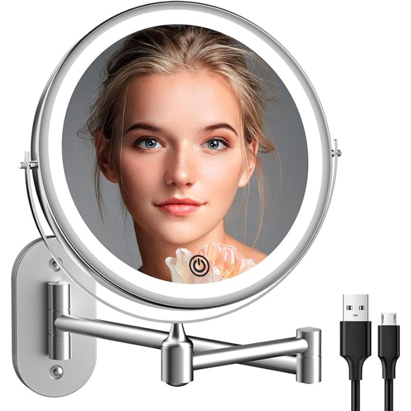 Espejo de maquillaje LED recargable