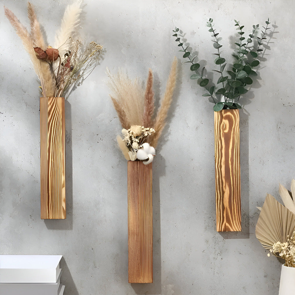 Jarrón de Pared de Madera Rectangular para Plantas Pequeñas y Flores Secas