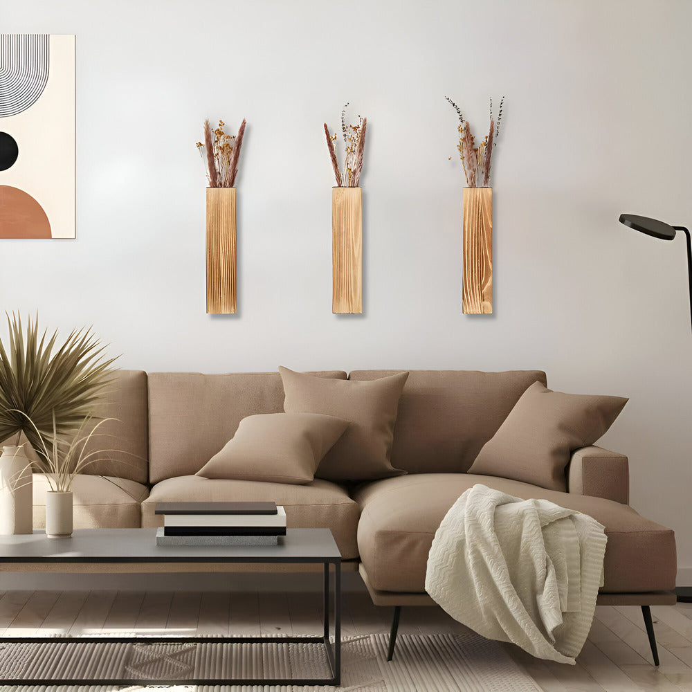 Jarrón de Pared de Madera Rectangular para Plantas Pequeñas y Flores Secas