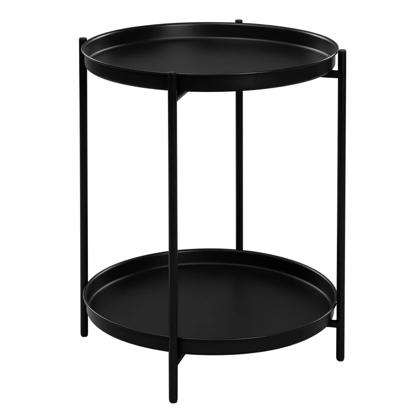 Round Metal Side Table with Storage and Removable Trays