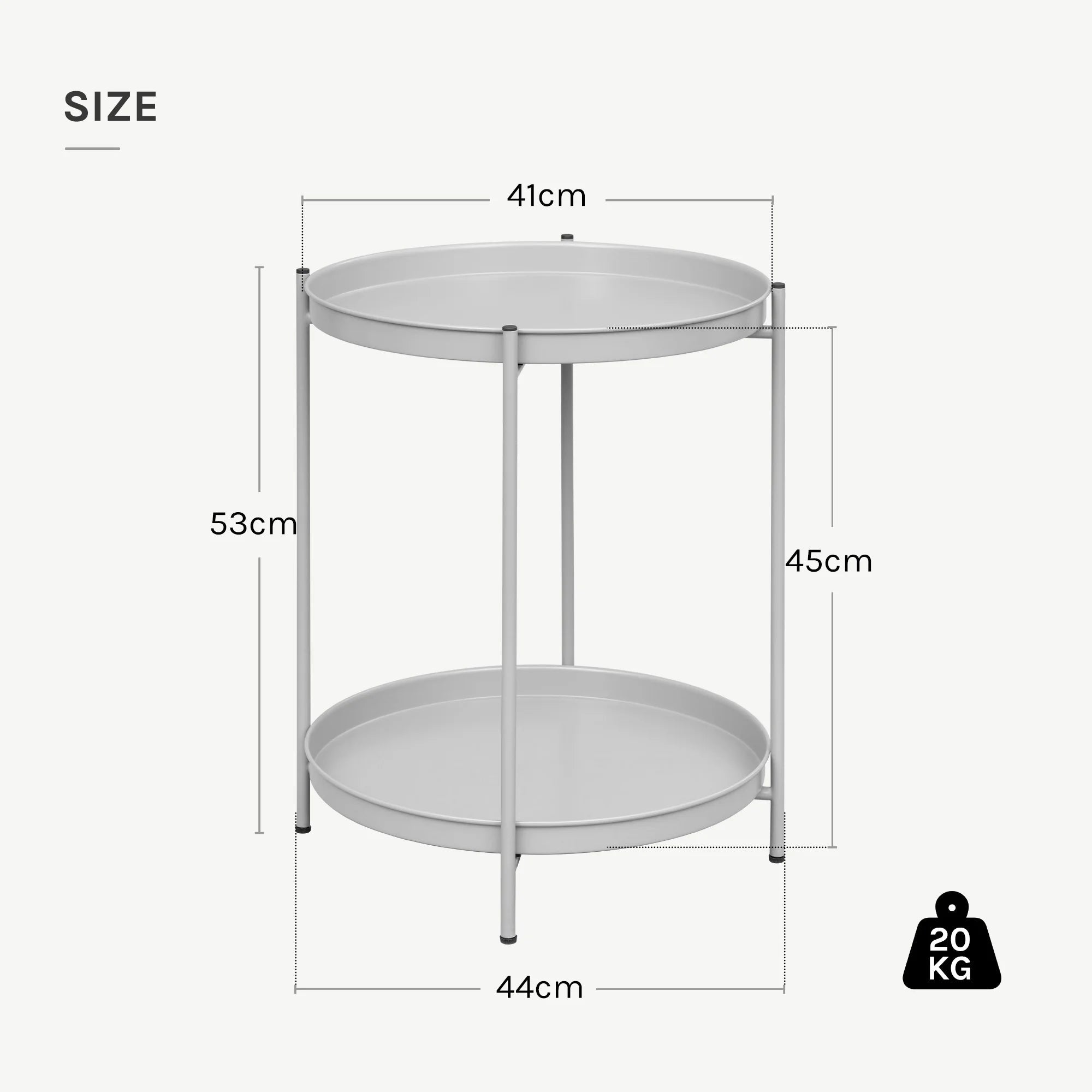 Round Metal Side Table with Storage and Removable Trays