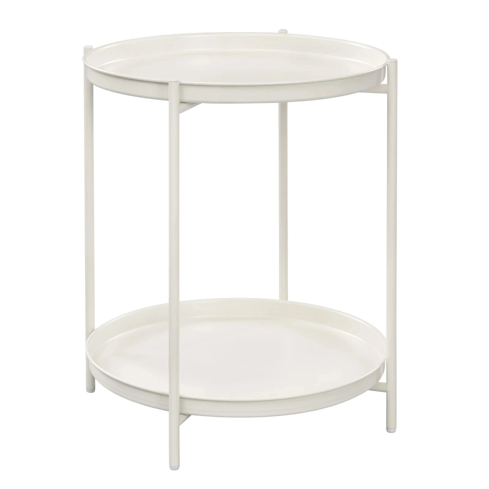 Round Metal Side Table with Storage and Removable Trays