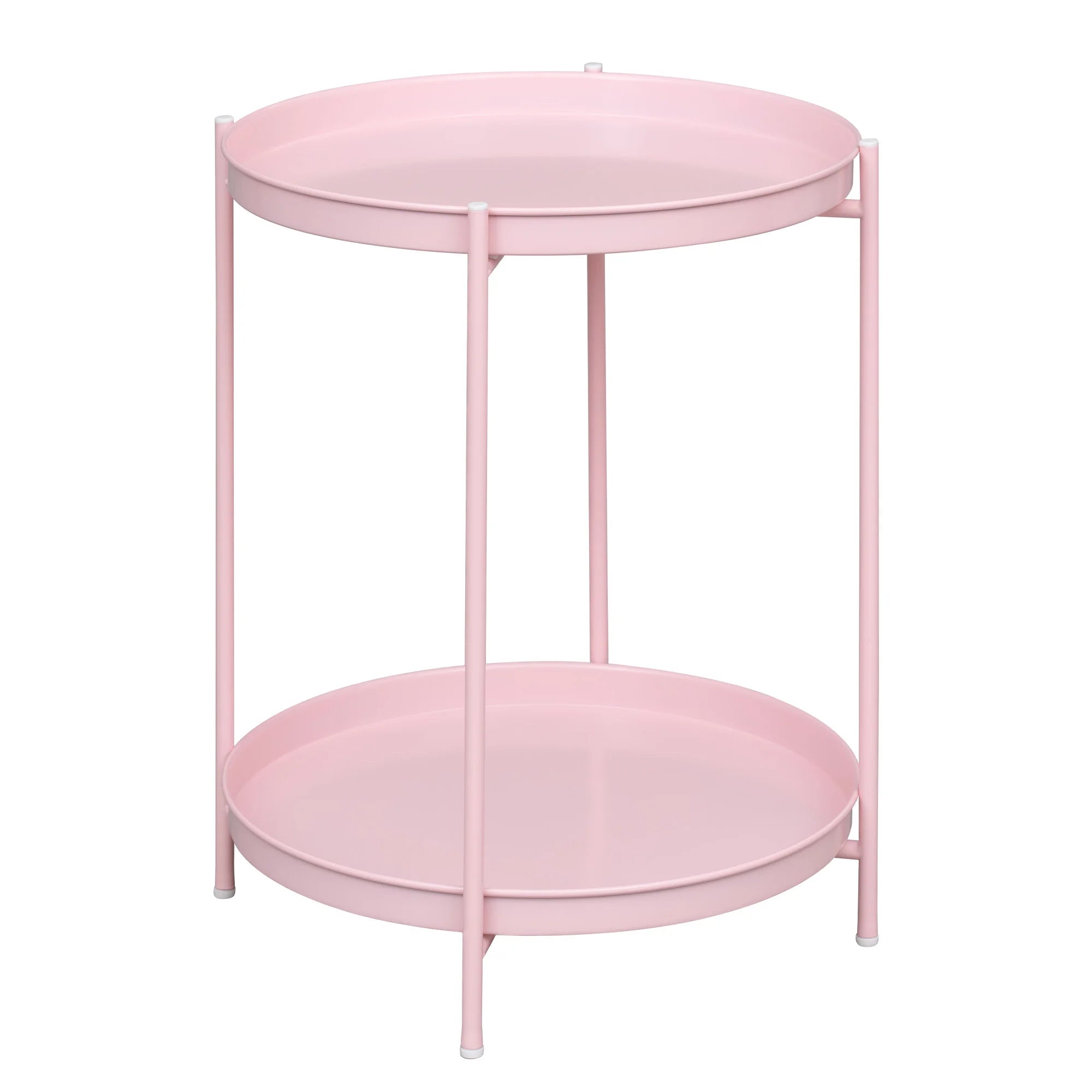 Round Metal Side Table with Storage and Removable Trays
