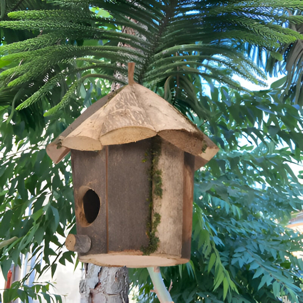 Casa rústica de madera para colibríes