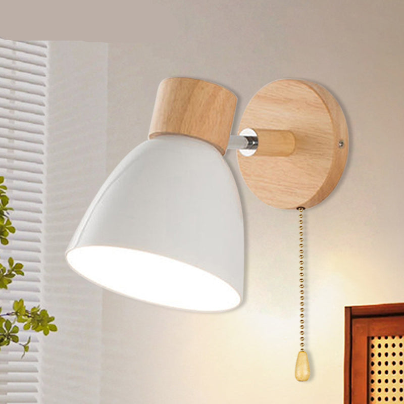 Scandinavian Wall Sconce Lighting – Modern Wood Wall Lamp with Pull Switch in Multiple Sizes 0