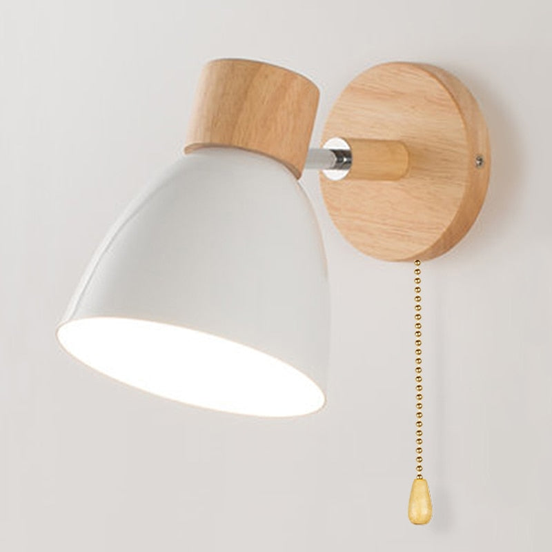 Scandinavian Wall Sconce Lighting – Modern Wood Wall Lamp with Pull Switch in Multiple Sizes 7