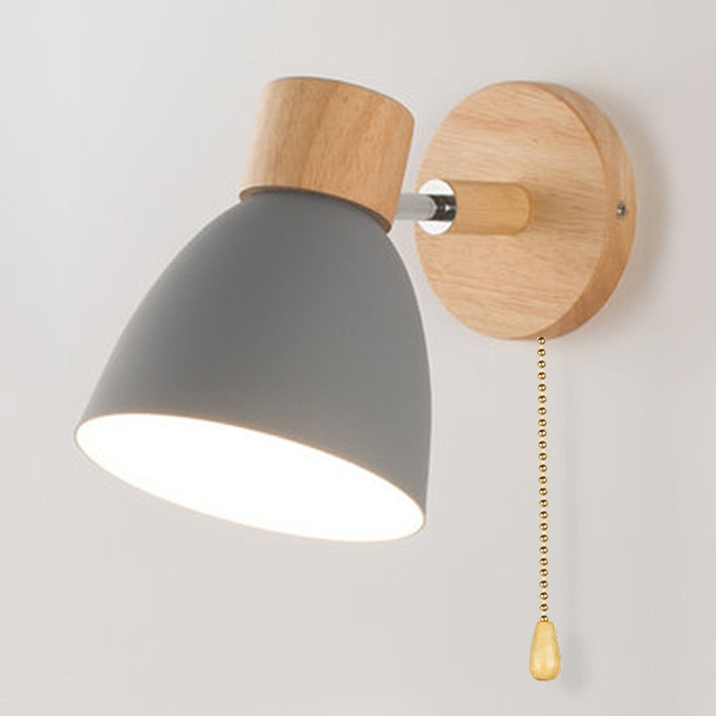 Scandinavian Wall Sconce Lighting – Modern Wood Wall Lamp with Pull Switch in Multiple Sizes 8