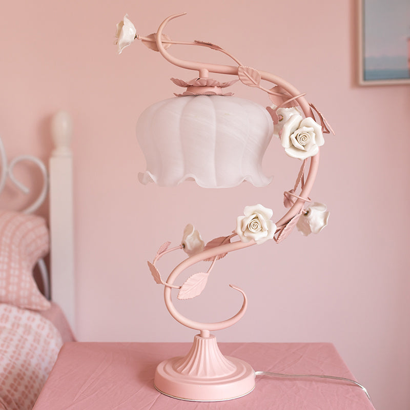 Stylish Covered Rose Table Lamp – Handcrafted Bedroom Lamp with Soft Lighting for Elegant Home Decor 0