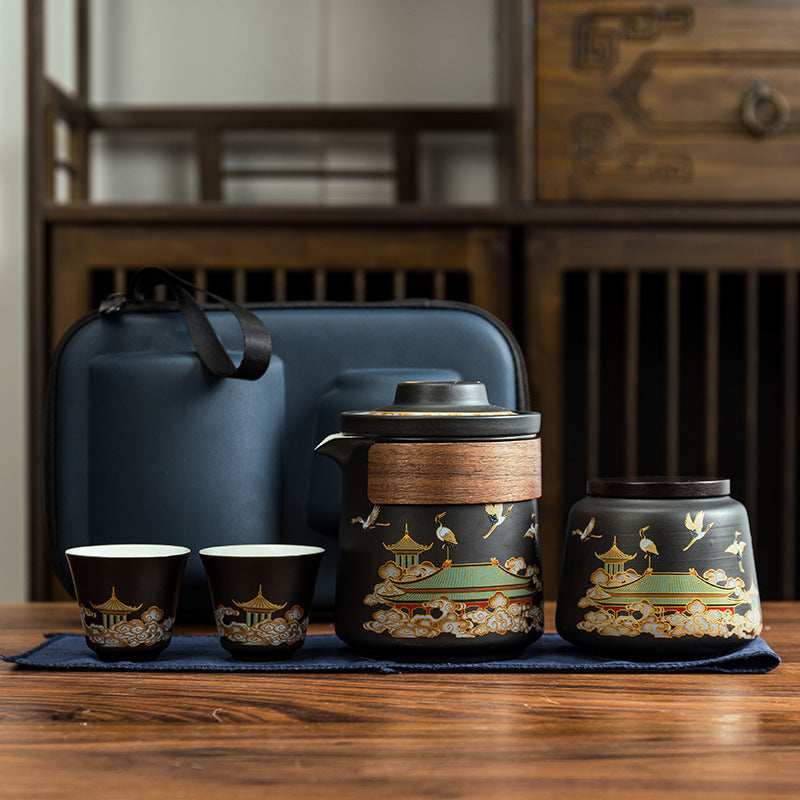 Travel Tea Set with Teapot, Teacup, and Travel Bag