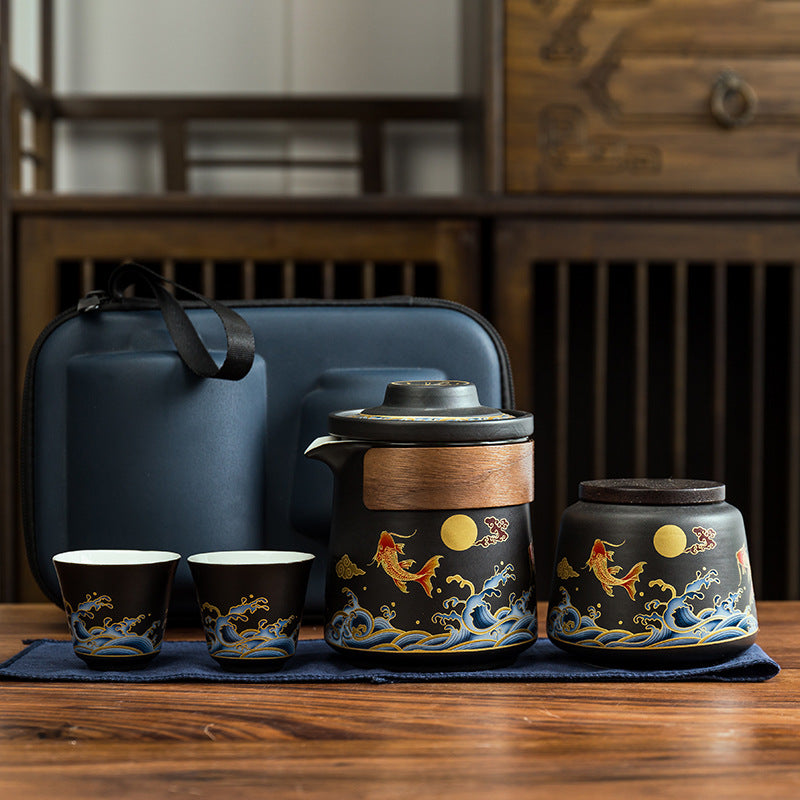Travel Tea Set with Teapot, Teacup, and Travel Bag