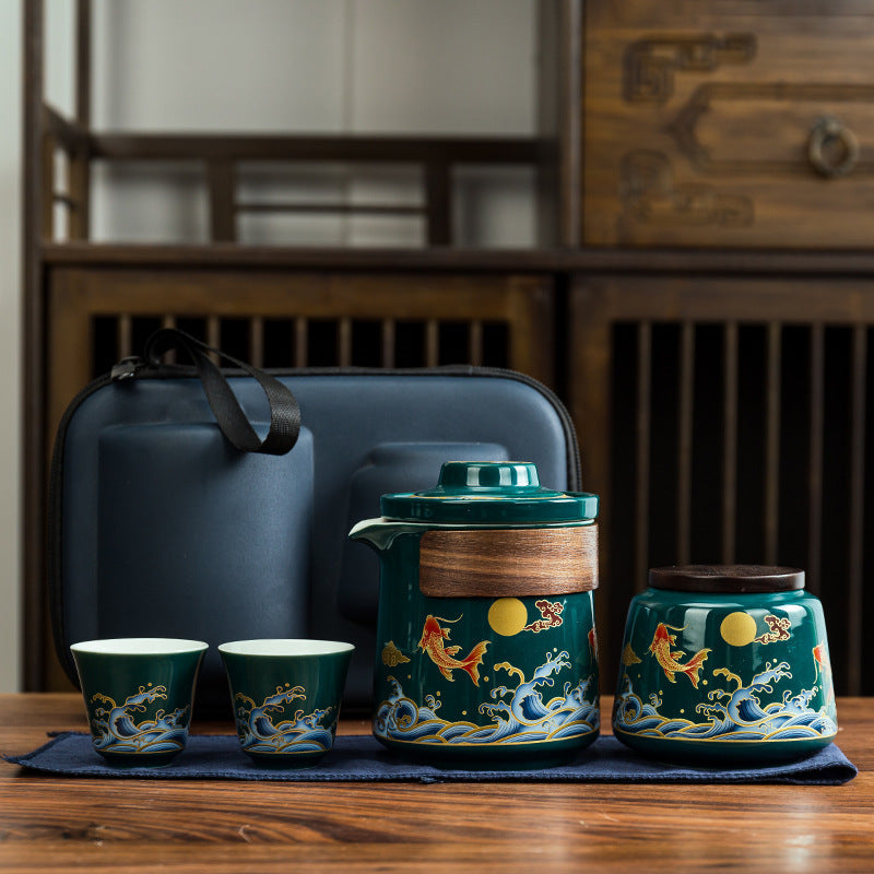 Travel Tea Set with Teapot, Teacup, and Travel Bag
