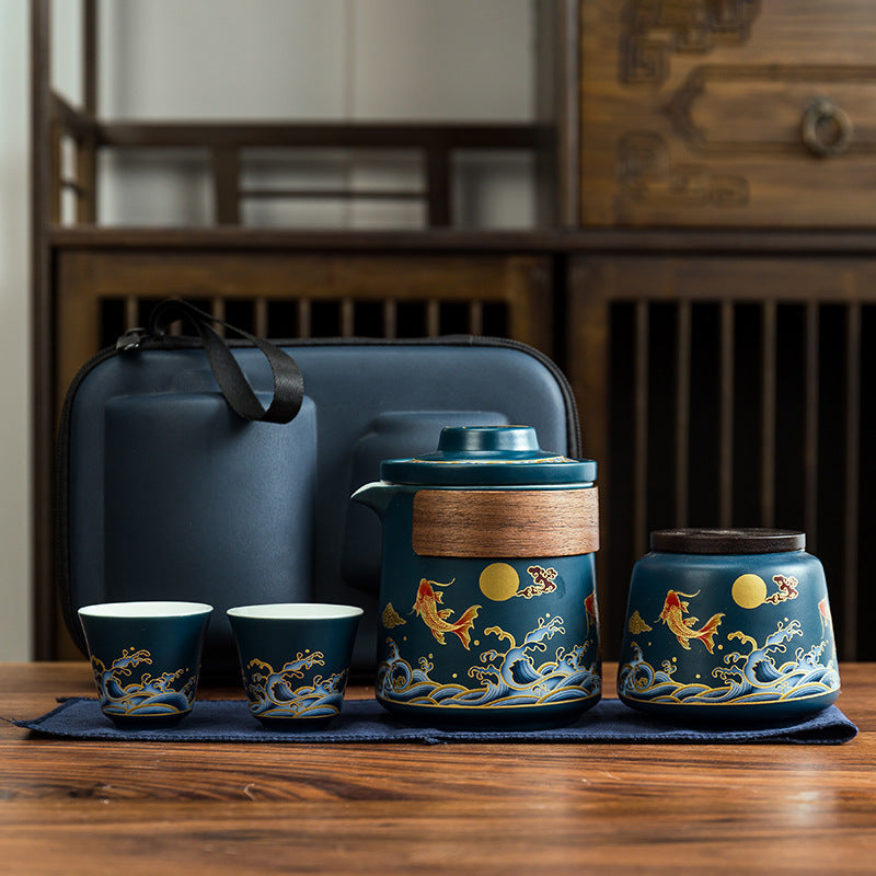Travel Tea Set with Teapot, Teacup, and Travel Bag