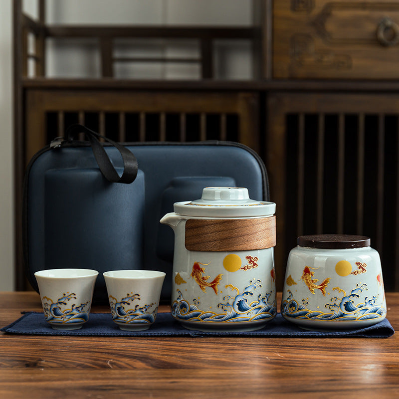 Travel Tea Set with Teapot, Teacup, and Travel Bag