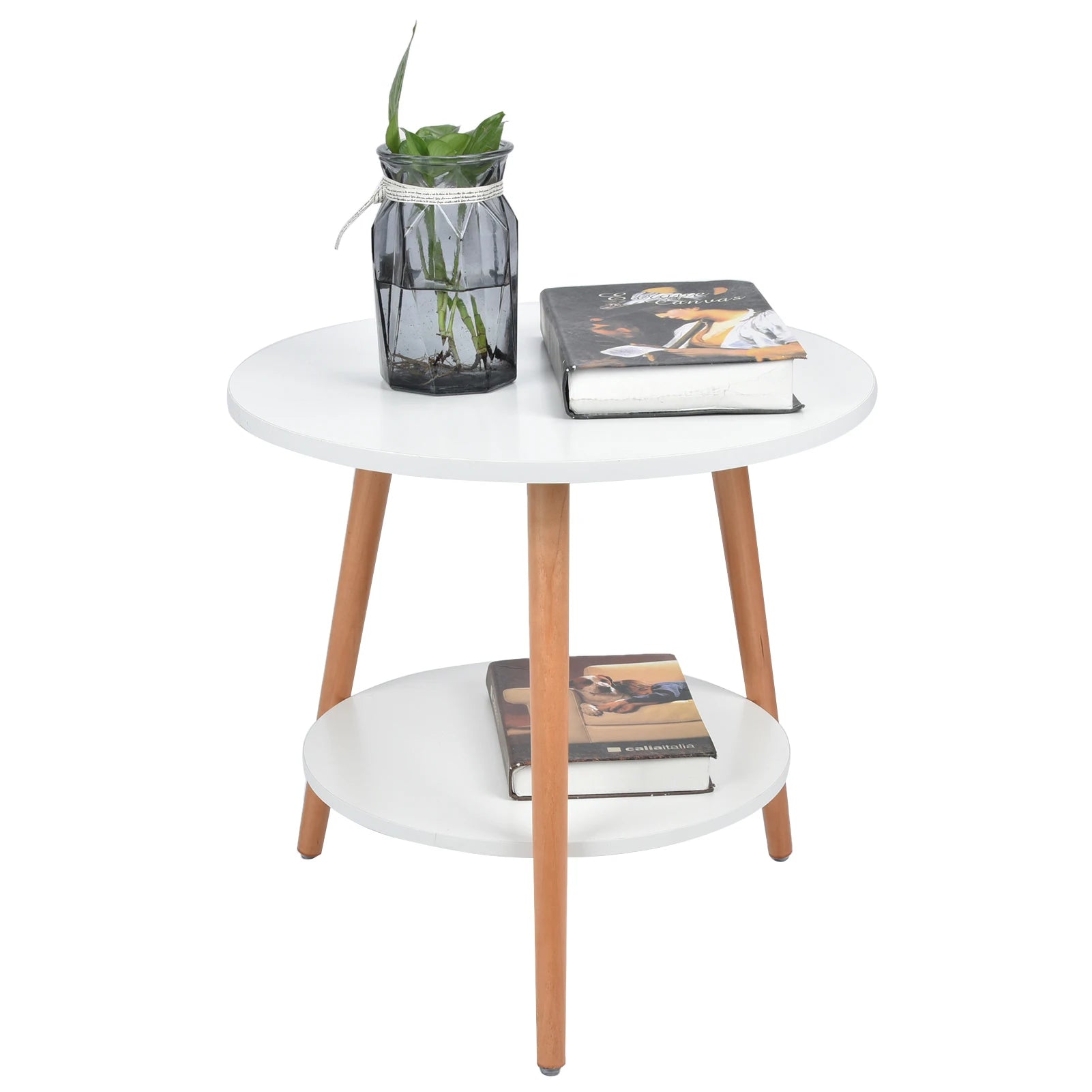 White Compact Side Table with Dual Storage
